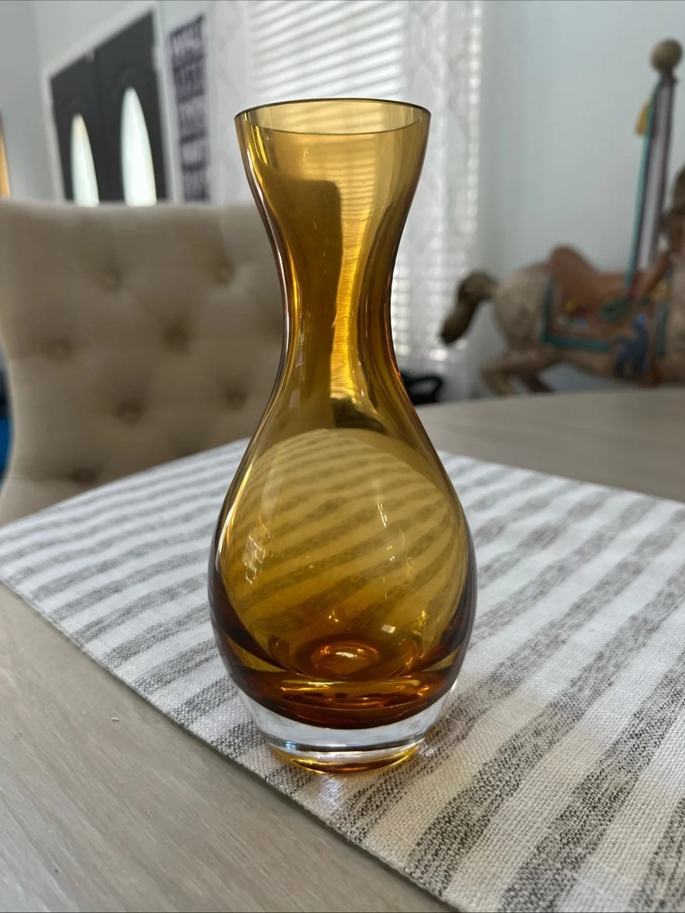 CRATE & BARREL Topaz Diva Vase 8” Poland Amber Glass MCM Modern